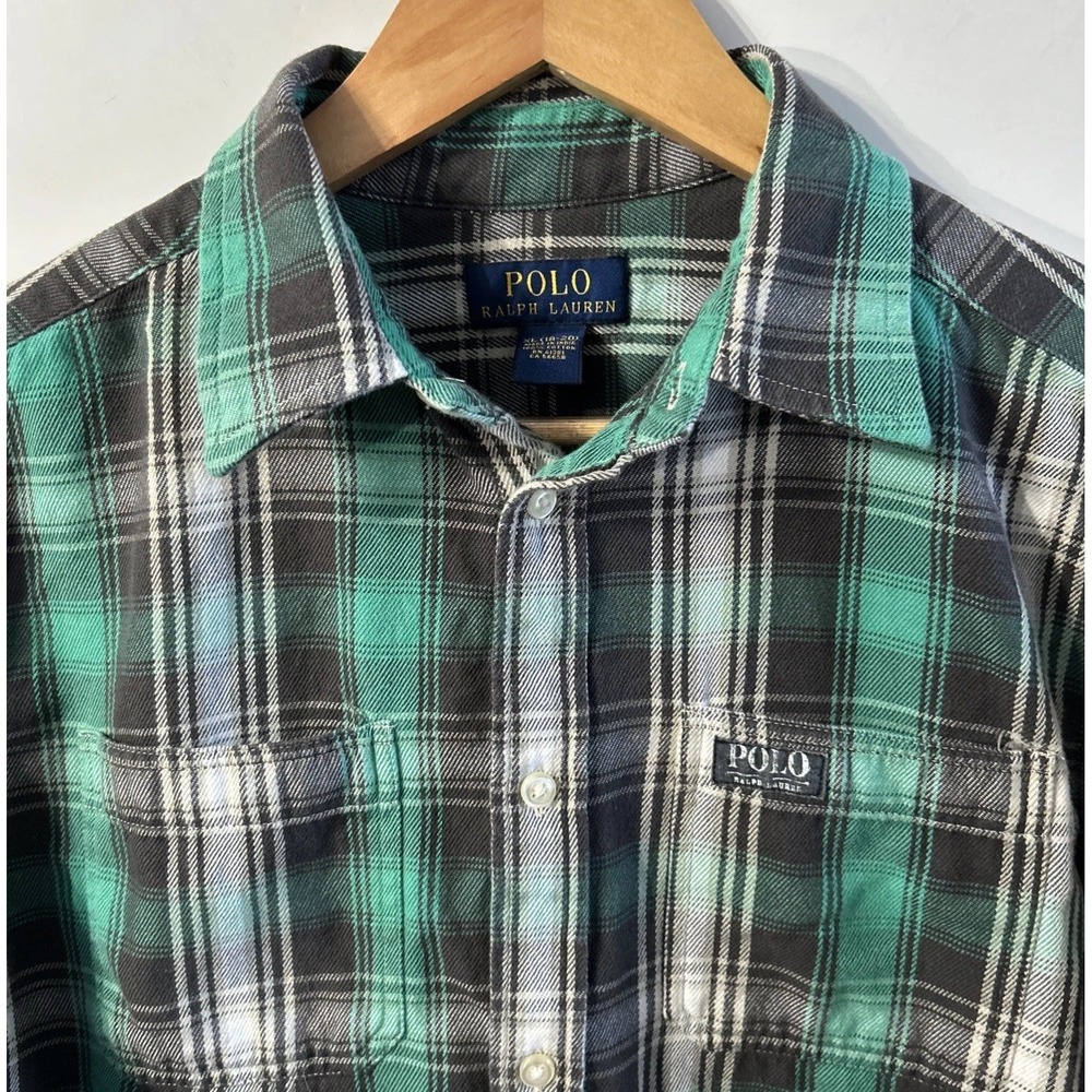 Boys Polo Ralph Lauren L/S Button Up Plaid Shirt Pockets Sz XL 18-20 India